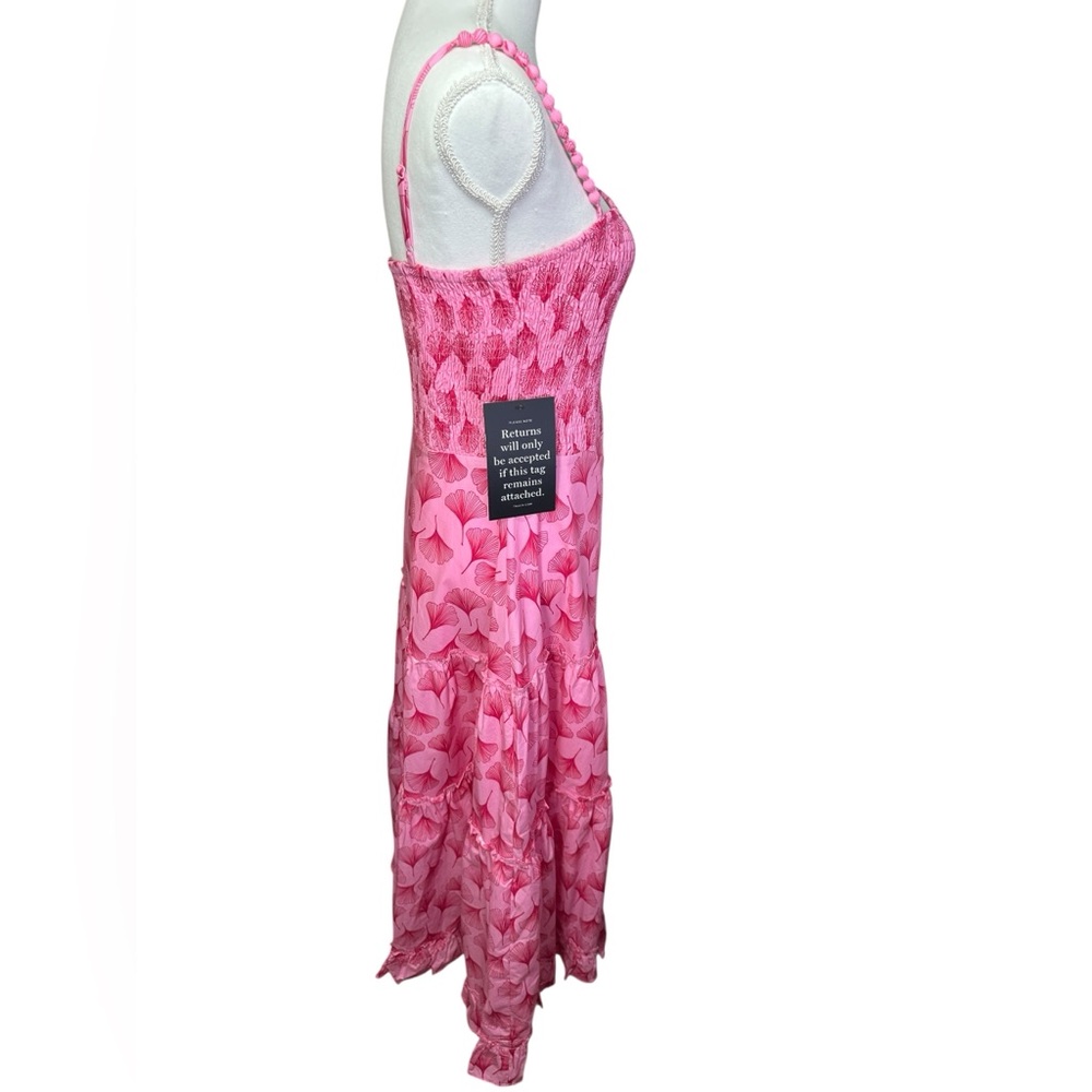 Pink Floral Midi Dress with Smocked Bodice - Picture 4 of 16